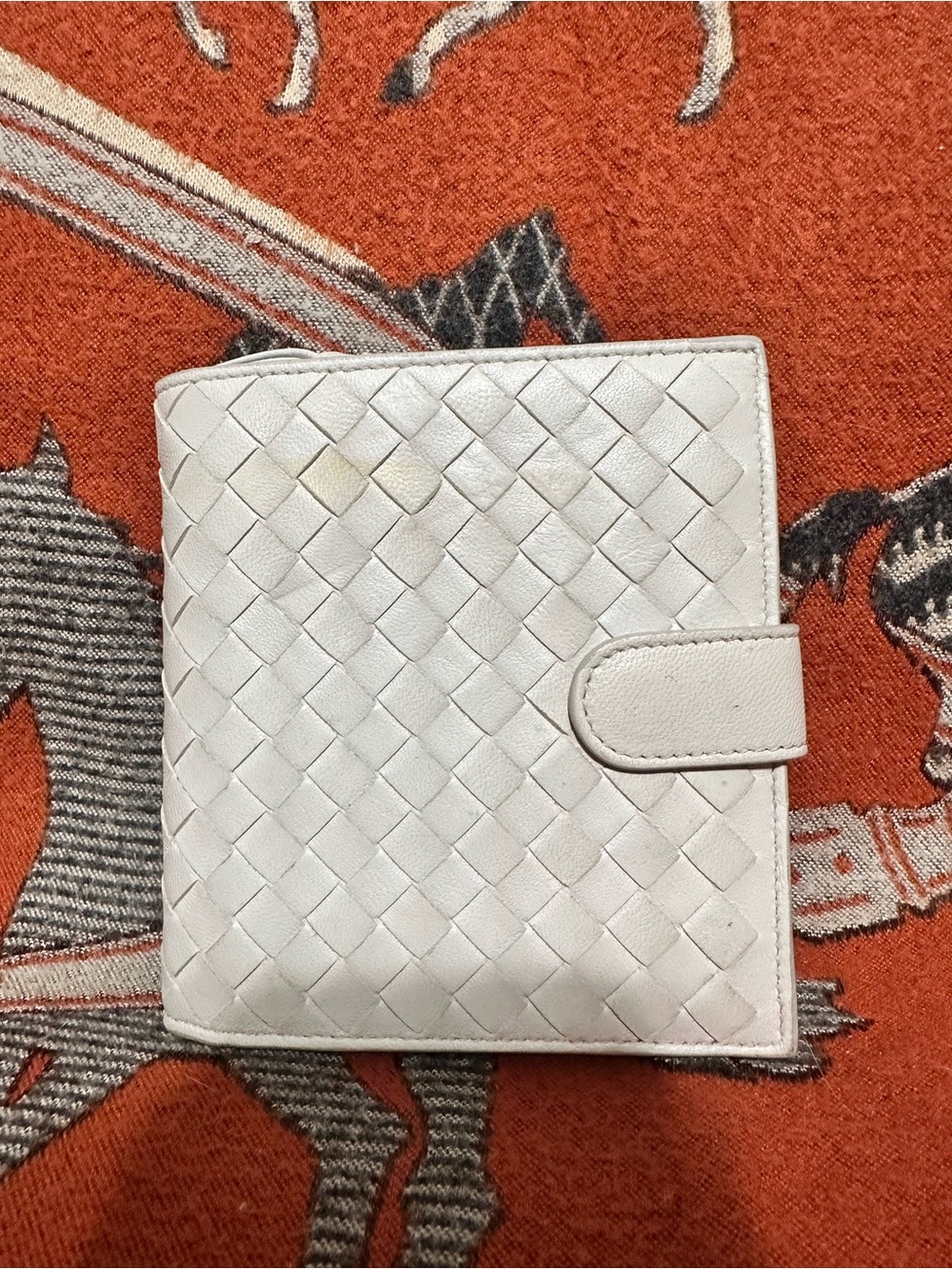 Woven Leather Snap Wallet in Off-White